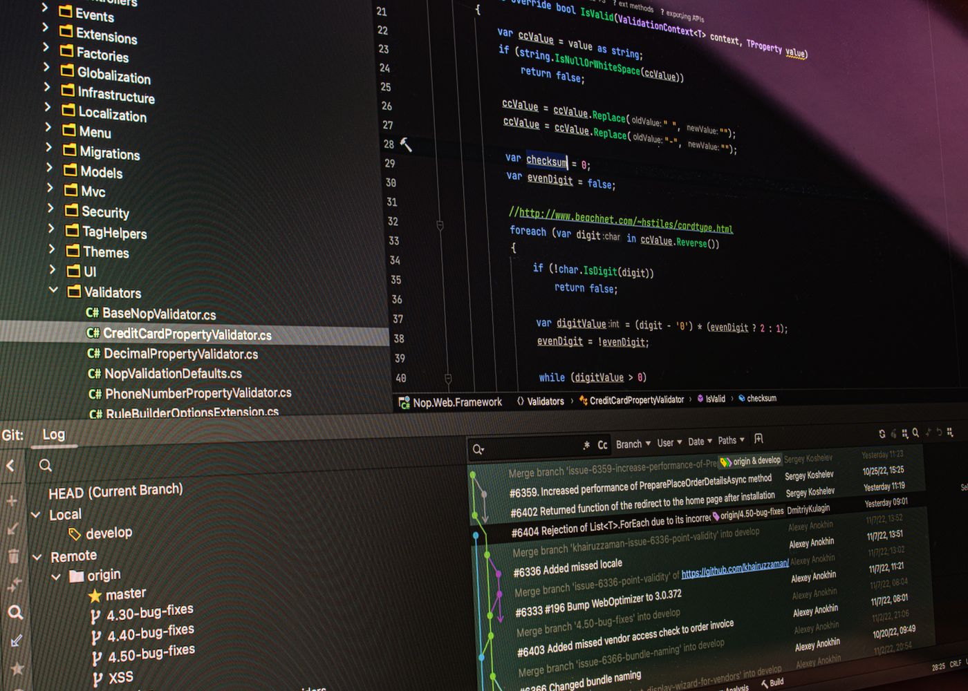 Source code on a developer screen